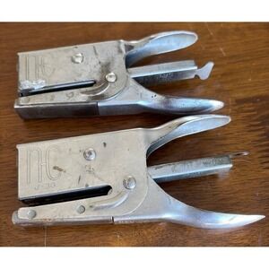 Vintage NEC J-30 Handheld Staplers Set Of 2 Silver Metal Industrial Tool D-340